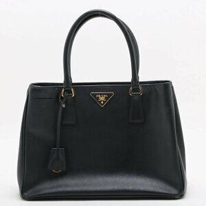 Prada Saffiano Galleria Triangle Logo Leather Handbag Tote Black